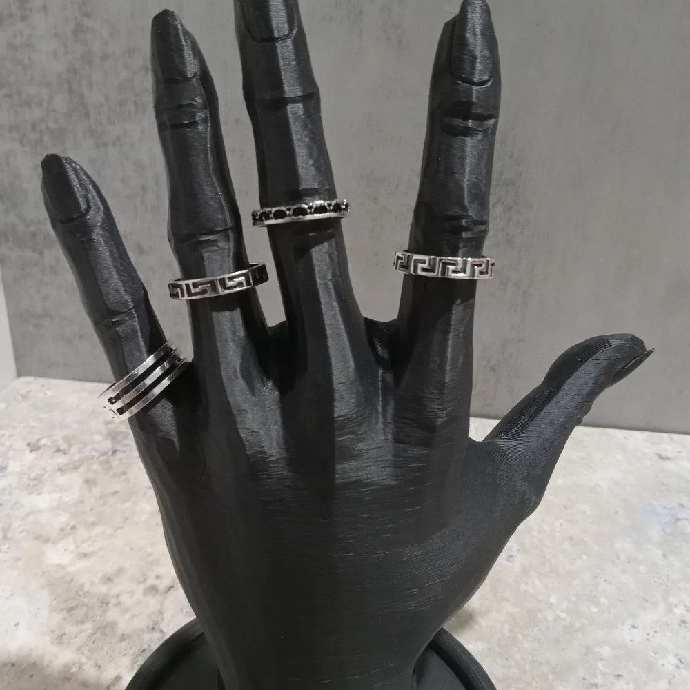 4 Silver Tone and Black Geometric Ring Set - Picture 1 of 3